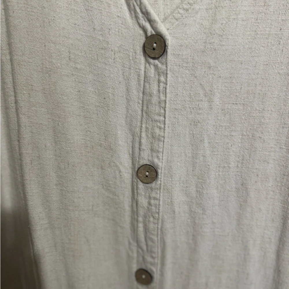 Cream Button-Down V-Neck canvas Dress - Picture 4 of 5